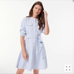 J CREW Oxford cotton A-line shirtdress striped blue style AW785 tie waist size 6